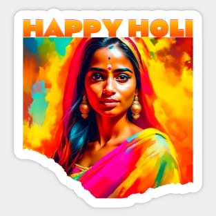 Happy Holi Beautiful Woman Sticker